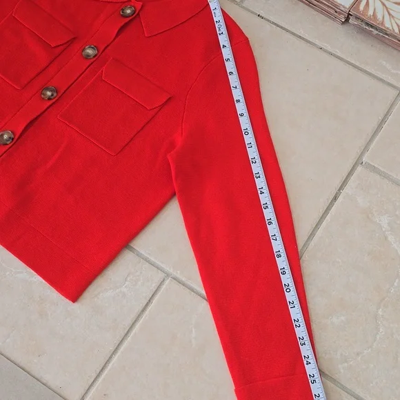 SÉZANE Betty Coral Red Merino Wool Knit Cardigan Jacket Size Medium New - Picture 11 of 11